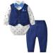 famuka Baby Boy 3 Piece Formal Outfit Suit with Bows Waistcoat Gentleman Tuxedo Navy 3 12 Months