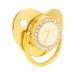 Hyuduo golden baby pacifier personalized curved design 26 letters safe materials healthy bling baby pacifier newborn essentials with clips for 6 to 18 months baby (t)