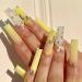 BABALAL Coffin Press on Nails Long French Fake Nails Yellow Glue on Nails Ballerina Butterfly Acrylic Nails 24Pcs Matte Stick on Nails for Women and Girls NAILSP01