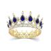 QIDIAN Fashion Bride Full Crown Pageant Handmade Headhand Jewelry Princess Tiara Retro Round Crown Bride Hair Accessories for Women (Gold+Blue)