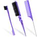 Sularpek 3 pieces Sleek Bun B rste Set double edge brush teasing hair brush set and rat tail comb bristle haircut hair crest brush for sleep braid for hairdresser women (purple)