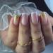 Mouyouglow Press on Nails Kurz Squared Nude Rosa White French Gold Glitzer Glossy Fake Nails Art Nails with nail glue White Tips Artificial fingernails FA4