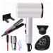 Professional Hair Dryer 2000W Hair Dryer Set Travel Hairdryer Hair Straightener with 9 Pieces of Accessories 2 Speed 3 Heat Negative Ions Overheat Protection Salon Tools Household for Salon Home White
