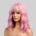 Pink Wig with Air Bangs 12 Inches Short Pastel Curly Wavy Heat Resistant Synthetic Women's Bob Wig Cosplay Party Shoulder Length Wigs for Girls Daily Use Natural Looking Curly Colored Wig