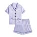 SWOMOG Kids Satin Pyjamas Sets Girls Boys Button-Down Pjs Short Sleeve Silk Nightwear 2 Piece Lounge Sets 6-7 Years Lavender