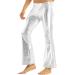 Inhzoy Men's Shiny Metallic Holographic Disco Flared Bell Bottom Pants - Silver Medium | Fashion Dance Trousers - Buy Online on GoSupps.com