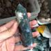 Double happy healing crystal 1 piece of healing crystal point tower natural green moss agate quartz crystal magic wand home decoration decoration gifts (color: green size: 70-90mm) 70-90mm green