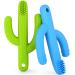 Baby Toothbrush Teether Teething Toothbrush Toys Soft Silicone Bristles for Baby and Infant (2pcs Blue and Green)