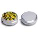 Round Yellow Butterfly & Daisies Pill Box | 3 Compartment Portable Medicine Organizer | Decorative Metal Pocket Pill Case - Style 5 - Buy Online on GoSupps.com