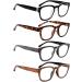 LUR READING GLASSES for Men 1.5 Classic Square Readers 4 Packs Cheaters Comfy Spring Hinges/Wood Tone Design Mix 1.5 x