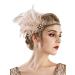 SWEETV 1920s Headpiece Flapper Headband  Rhinestone Pearl Feather Hair Band Great Gatsby Headpiece Accessoreis for Women Champagne
