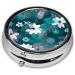 Teal Grey & White Floral Portable Metal Pill Box | Round Mini 3-Compartment | Perfect for Travel | Fastening Design | Small Pills Organizer - Buy Online on GoSupps.com