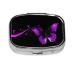 Purple and Black Butterfly Printing 2 Compartment Small Pill Case Cute Small Pill Box Purse Pill Boxs Travel Pill Organizer for Pocket Purse and Travel Gifts