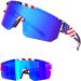 YzeeMi Polarized Sunglasses for Men Women, P-V Style UV400 Protection for Cycling Running Biking Golf Rainbow Blue Lens Flag Frame