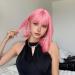 Pretfy Short Pink Bob Wigs 12" Short Cute Bob Pink Wig with Air Bangs for Women Light Pink Straight Shoulder Length Bob Fashion Soft Hair Wig with Fringe Synthetic for Halloween Cosplay Daily Party Pink-3#(Short)