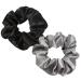 Androxeda 2 pieces 100% silk hair tie hair rings women ponytail holder hair band elastic hair tie hair band made of silk (dark gray + black)