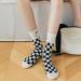Akamas 4 Couple Black & White Checkered Ladies Socks - Smiling Face Pattern Colorful Breathable Cotton Crew Socks Perfect Gift for Girls - Buy Online on GoSupps.com