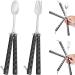 2 Pcs Butterfly Fork and Spoon Set, Tactical Butterfly Spoon Folding Stainless Steel Butterfly Fork for Travel Camping Hunting BBQ Kitchen (Black)