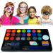 Kids Face Painting Kit 20 Non-Toxic Water Based Paints Professional Face and Body Paint Makeup for Sensitive Skin 4 Stencils 2 Hair Chaulk Combs 2 Sponges