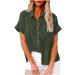 2022 Women's Summer Linen Button Down Shirt - Casual Collared Tee in Army Green - Buy Online on GoSupps.com