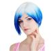 Prettyland Women Men Tie Dye Straight Bob Cut Short Hair Wig Gradient Ombre Blue White C700