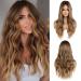 Esmee Long Wave Ombre Brown Wigs for Women Natural Synthetic Hair Curly Wigs for Daily Party Use Ombre Brown Natuaral