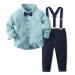 Volunboy Baby Boys Gentleman Suit Toddler Formal Bow Tie Shirts + Suspenders Pants 4PCS Outfit 18-24 Months Pure Green