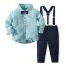 Volunboy Baby Boys Gentleman Suit Toddler Formal Bow Tie Shirts + Suspenders Pants 4PCS Outfit 3-4 Years Pure Green