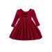 Miipat Baby Girls Velvet Dress Toddler Girl Long Sleeve Dresses Fall Winter Elegant Kids Princess Birthday Party Wedding Dress 2-3 Years Red