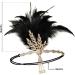 Rumnoke 1920s Flapper Headband Great Gatsby Headpiece Roaring 20's Feather Crystal Hair Accessories for Women Gold Leaf Black - Buy Online on GoSupps.com