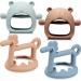4 Pieces Silicone Teething Toys Bear Baby Teether Toy Anti Dropping Horse Teething Pacifier Baby Chew Toys Chewable Hand Teethers for Sucking Chewing Needs Pain Relief Gifts (Blue  Caramel  Pink)