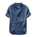 BEUU 2022 New Summer Mens Casual Shirts Cotton Linen Short Sleeve Button Down Solid Slim Fit Collarless Beach Shirt 129- Navy X-Large