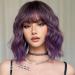 Testar short wavy purple bob wigs for women purple curly bob wig with pony shoulder -length synthetic wig for girls colorful costume daily use