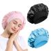 3 Pack Satin Bonnet Night Sleep Caps with Wide Elastic Band Silk Wrap Soft Head Cover Sleeping Hat for Women and Girls Curly Hair M-L Pink Black Blue