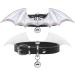 Adjustable Leather Cat Collar with Bell and Bat Wing Design - Silver Black - 8-10.4 Inches - Buy Online on GoSupps.com