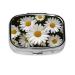 Daisy Flower Printing 2 Compartment Small Pill Case Cute Small Pill Box Purse Pill Boxs Travel Pill Organizer for Pocket Purse and Travel Gifts