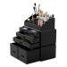 READAEER Makeup Organizer 3 Pieces Cosmetic Storage Case with 6 Drawers (Black) 3 Layer Black