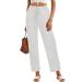 HVEPUO Womens Casual Elastic Waist Drawstring Pants Straight Cotton Trousers with Pockets 01-white Large
