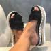 evzosrz Women's Bow Tie Platform Espadrille Wedge Sandals - Black, Size 7.5 - Buy Online on GoSupps.com