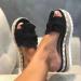 evzosrz Womens Espadrilles Slip on Wedge Sandals Slides Bow Tie Platform Open Toe Summer Mules Shoes Thick Cushion Slippers Sandals for Women Dressy Summer Black 7.5