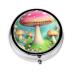Wonderful Little Mushrooms Pill Box # Small Pill Box for Purse and Pocket Metal Round Medicine Organiser Travel 3 Compartment Pill Box.