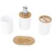 Yuugaa 4-Piece Bamboo Bathroom Set - Waterproof Accessories for Home & Hotel - Durable Gift Item - White Toothbrush Cup - Buy Online on GoSupps.com
