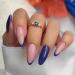 JUSTOTRY 24 Pcs Glitter Short False Nails Almond Navy Blue French Press on Nails Pattern Nude Fake Nails Short with Nail Glue Stiletto Stick on Nails for Women Nails Fake Nail Medium for Nails Art glitter&blue1