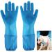 Rubber Dishwashing Gloves Extra Long Sleeves Cleaning Scrubber Gloves Waterproof Mittens 1Pair Blue. - Buy Online on GoSupps.com