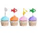 Fishing Cupcake Toppers Fish Cupcake Toppers Trammel/Fishing Net/Fishing Rod Sign Dessert Picks Fisher Fisherman Birthday Party Decoration - Green & Gold Glitter