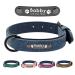 Didog dog collar soft padded leather with personalizable engraved name tag D-ring.Suitable for small and medium -sized dogs.M: 27-33 cm blue (custom)