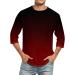 Men's 3/4 Arm Casual T-Shirt - 3D Print Round Neck Henley - Summer Rugby Shirt - Deep Red Relaxed Fit - Buy Online on GoSupps.com