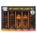 Sauce Shop Hot Sauce Challenge Gift Set - 1x Original Hot Sauce (160ml) 1x Sriracha Chilli Sauce (260g) 1x Buffalo Hot Sauce (160ml) 1x Habanero Hot Sauce (160ml) 1x Habanero Ketchup (255g)