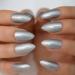 Laser Metallic Silver Wire Texture Artificial Nails Short Almond Glossy Gel Nail Polish Fake Nails Acrylic Full Cover 24pcs/kit