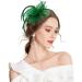 Sinamay Fascinator with Headband Clip Mesh Flower Headpiece Cocktail Pillbox Hat Green
